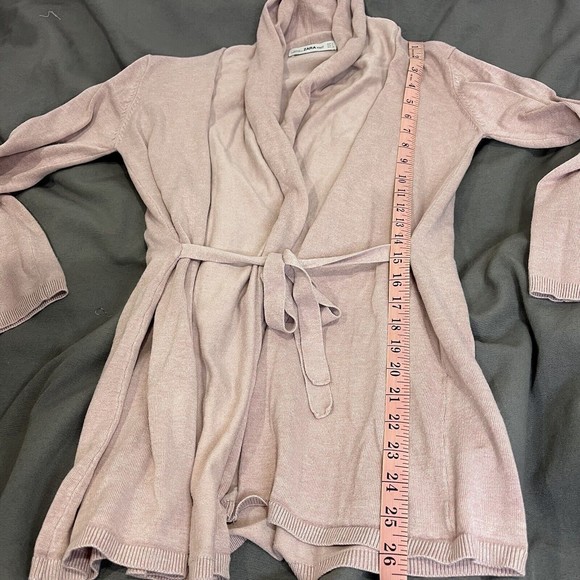 Zara Cardigan Sweater Womens Small Pink Waist Tie Knit Long Sleeve Casual Top - Picture 6 of 6